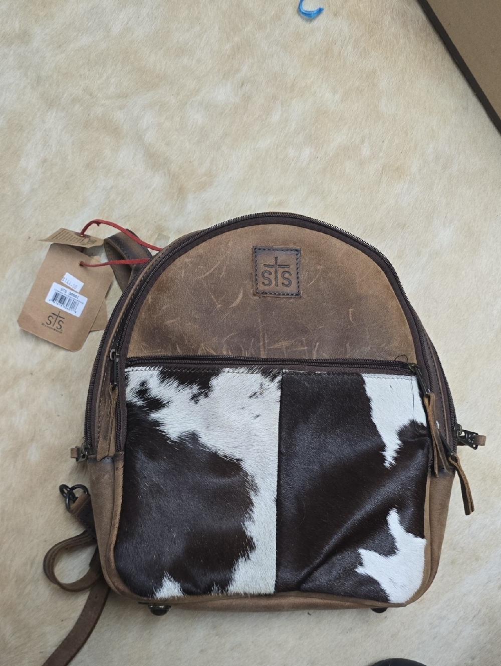 STS Ranchwear Brown Leather & Cowhide Panel Backpack